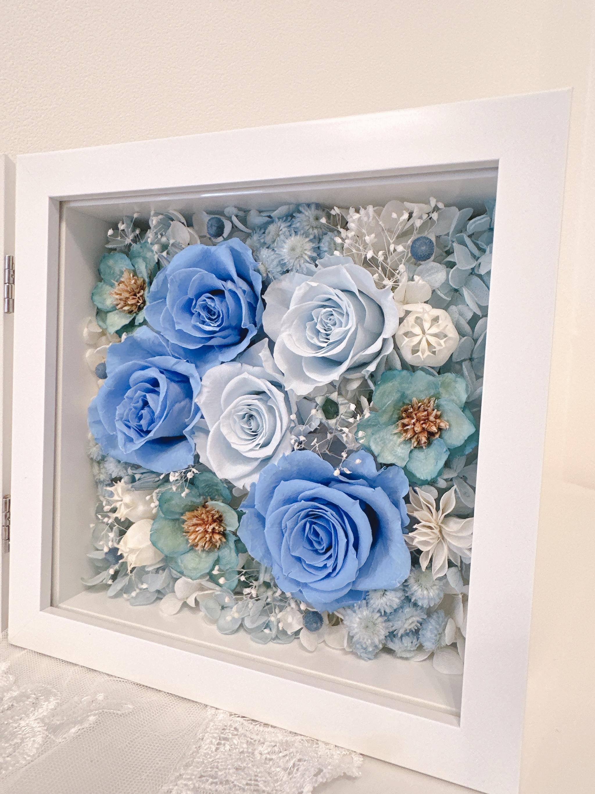 【出産祝い・男の子】フォトフレーム BOXアレンジ 写真立て バラ ブルー 青 結婚祝 誕生祝 記念日 ベビーギフト | 5枚目